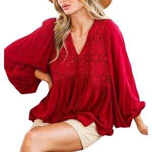Vine & Love Red Crochet Blouse